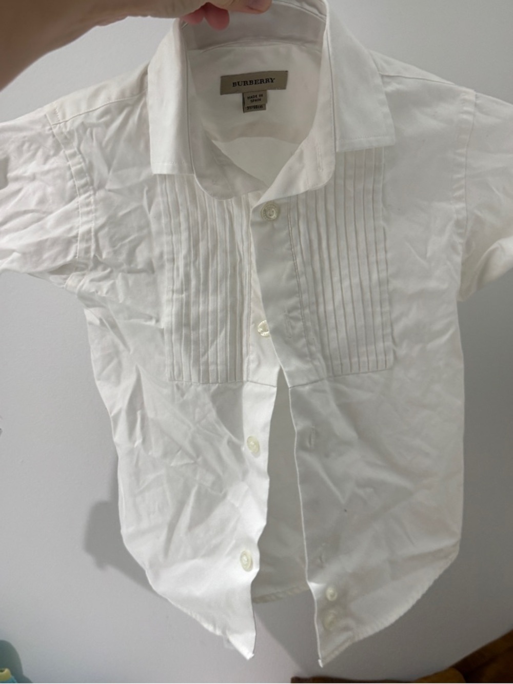 Burberry White Pintuck Front Short-Sleeve Button-Down Shirt